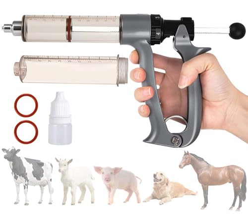 50ML Livestock Syringe Gun, Semi-Automatic Cattle Syringe Gun, 5-...