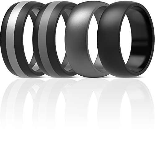 ThunderFit Mens Silicone Rings Wedding Bands, Classic & Striped Style 8.7 mm Wide 2.5mm Thick (Pack N, Size 9.5-10)