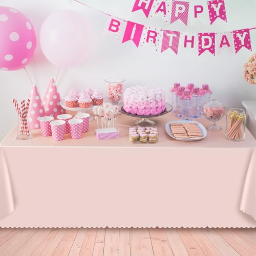Image of NatNarr 6 Pcs Plastic Light Pink Tablecloths, Scalloped Table Cloths