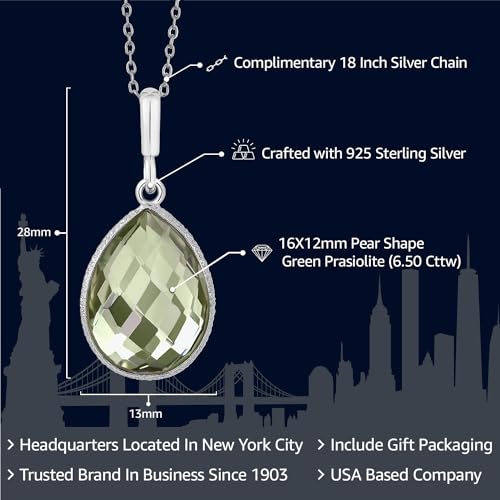 Gem Stone King 6.50 Cttw Genuine Green Prasiolite Teardrop Pendant Necklace For Women | 925 Sterling Silver | Pear Shape 16X12MM | Gemstone Birthstone | With 18 Inch Silver Chain2