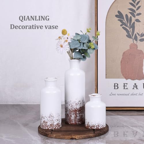 Image of Gray Ceramic Vase Set - 3 Grey Small Vases, Farmhouse Country Flower Vase Home Decor, Living Room Decoration, Table Decoration, Fireplace Decor, and Entrance Decorations Centerpieces