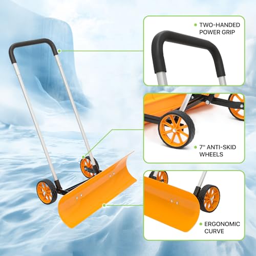Magshion MAG-A03-SP-001-38-ALM-YL 38-Inch Snow Pusher For Driveway, Large Snow Pusher With Wheels thumb #3