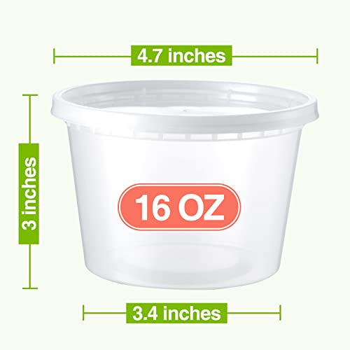 NEEBAKE 16 Oz Deli-Containers-with-Lids - 60 Set Plastic Food-Storage-Containers-with-Lids, Microwaveable & Freezer Safe To-Go-Containers, Leak-proof Soup Overnight Oats Meal-Prep-Containers