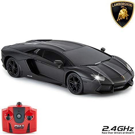 Lamborghini Aventador Official Licensed Remote Control Car with Working Lights, Radio Controlled On Road RC Car 1:24 Scale, 2.4Ghz Matte Black, Great Toys for Boys and Girls