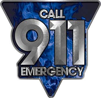Reflective Call 911 Emergency Police EMS Fire Decal in Blue Inferno Flames