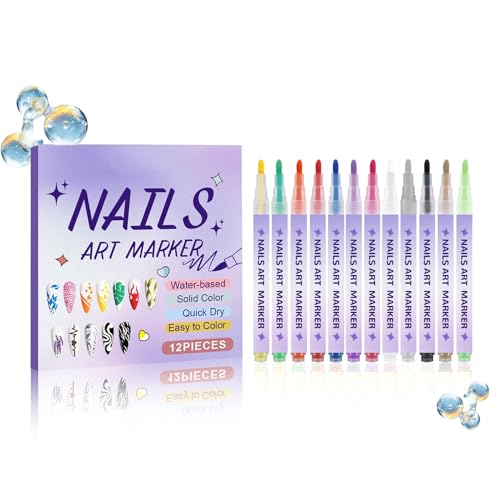 Nagellack Stifte - Wasserdicht 12-teilig,3D Nagel-Malstifte Malwerkzeuge - Für Zeichnen, Malen, Punktieren, Graffiti, Mädchen, Kinder, Jugendliche, Erwachsene, Anfänger