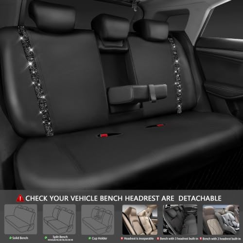 Image of CAR PASS Bling Diamond Leather Car Seat Covers 8 Seats 3 Rows,All Black
