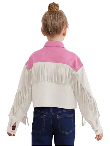 Kids Girls Cowboys Jacket Long Sleeve Tassel Coat Rhinestone Fringe Outerwear for Party Fancy Dress Up2