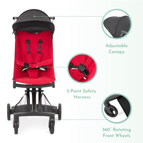 Evolur Roamer Ultra Light Umbrella Stroller in Red, Quick One-Hand Easy Fold, 5-Point Safety Harness, Adjustable Canopy, Lightweight Aluminum Frame - Image 5