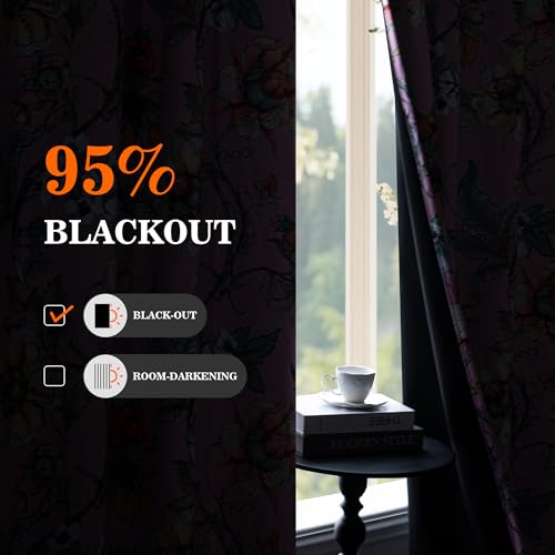 Image of MYSKY HOME Floral Blackout Curtains 63 Inch Long Bedroom Black Out Thermal Insulated Privacy Protect Curtain Flower Patterned Fancy Cottage Core Grommet Drapes for Girls Room Nursery, Pack-2, Pink