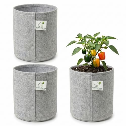 Image of 400 GSM Geo Fabric Round Grow Bags 18x18 Inch, Grey Planting Bags for Terrace and Kitchen Gardening Pack of 3