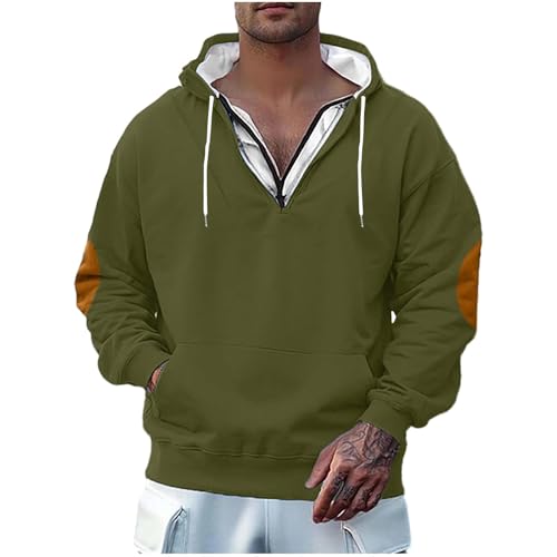 Men'S Quarter Zipper Hoodie Adjustable Drawstring Fall Winter Casual Solid Hooded Sweatshirt with Kangaroo Pocket