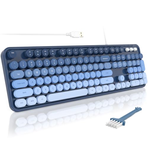 Image of MOFII Computer Keyboards Wired, Plug Play USB Full Size Typewriter Keyboard, Cute Colorful Aesthetic Keyboard with Foldable Stands for Windows PC Laptop (Azure Blue)