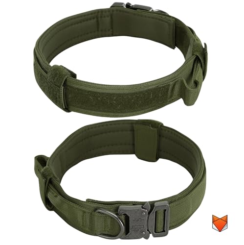 Image of Wooflix Metal Dog Collar for Training and Walks | Nylon Collar with Tactical Metal Buckle and D-Ring for Medium and Large Dogs | Dog Collar for Heavy Breed Dogs (Army Green, Medium)