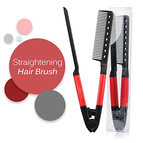 YuanKanJu Straightening Hair Brush Flat Comb with A Firm Grip， Hair Straightener Comb for Knotty Hair Detangling Brush Hair Brush Comb (Black)