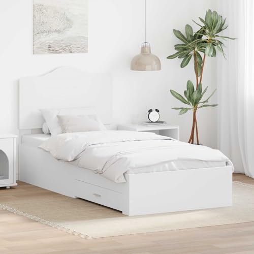 Tonture Marco de cama con cabecero blanco 90 x 190 cm, estructura de madera con plataforma con cajones de almacenamiento, muebles modernos para dormitorio, duradero
