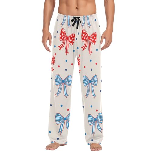 Men's Pajama Pants Colorful Bows American Stars Sleep Pajama Lounge Pant with Pockets, Elastic Waistband