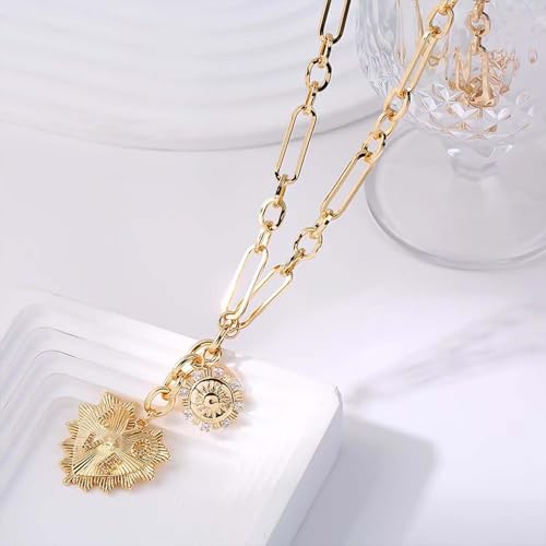 HETICA Chunky Gold-Plated Necklace for Women Heart Pendants Necklace Sun Flower Necklace Fashion Hip Hop Choker Gift3