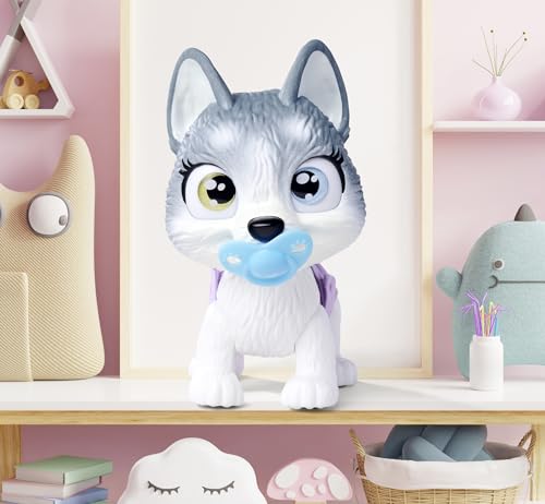 Simba 105950135 Pamper Petz Husky (ca. 15 cm) - Spielzeug-Hund mit Trink- und Nässfunktion für Kinder ab 3 Jahre - interaktives Tier-Baby mit Spiel-Zubehör und magischer Pfote