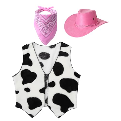 Sxiwei Kids Boys Girls Halloween Party Clubwear Cow Print Vest Waistcoat Tops with Bandana Hats Set