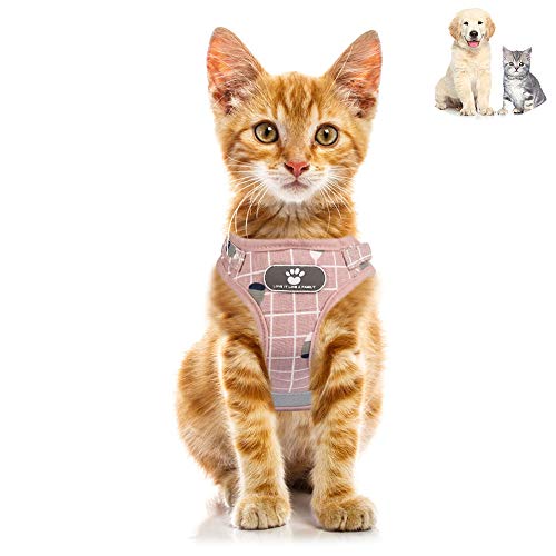 Dog and Cat Universal Harness with Leash Set Escape Proof Cat Harnesses Amidaky Adjustable Reflective Soft Mesh Pet Vest (L, Pink)