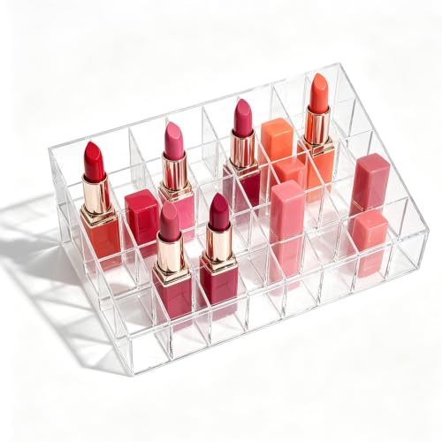 Image of Lipstick Organizer 40 Slots Plastic Clear Comestic Display Holder for Lip gloss Chapstick Perfume Nail Polish Essential Oil