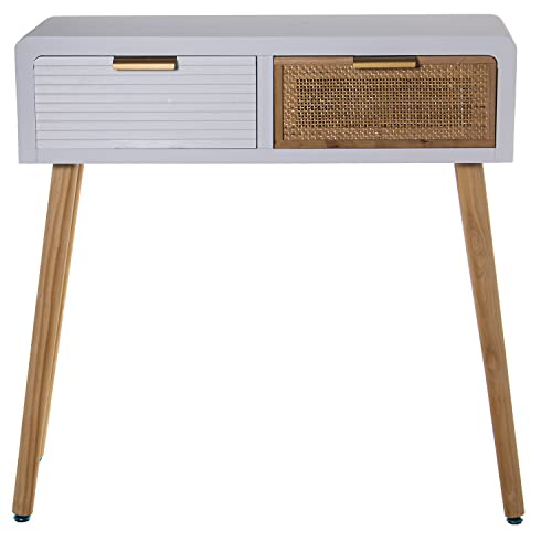 Console d'entrée en bois blanc table d'appoint rotin 80cm de large - 4