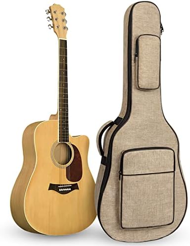 LETSROCK Acoustic Guitar Bag with 0.5 Inch Thick Padding Fit 39 40 41 Inch Acoustic Classical Guitars Waterproof Guitar Gig Bag Guitar Case Khaki
