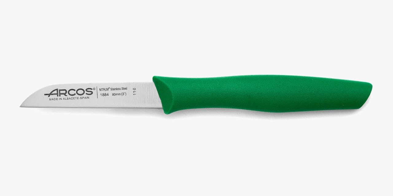 Arcos Couteau Mondador Acier Inoxydable NITRUM 80 mm - Pour Fruits et Légumes - Manche Polypropylène Vert - Série Nova