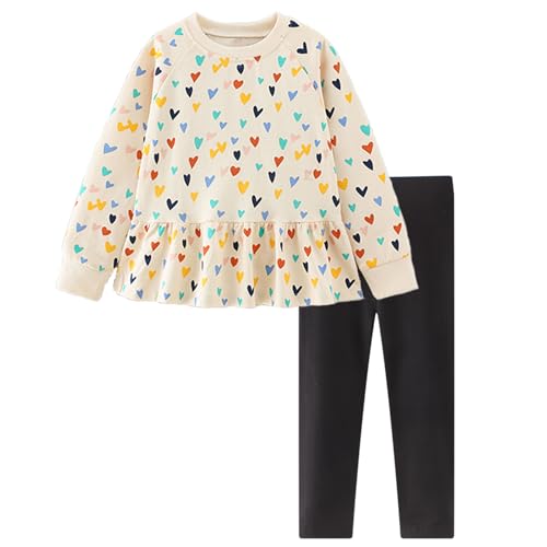 Gumyoss Mädchen Bekleidungsset Lange Tops Herz Baumwolle Langarm Sweatshirt Top+Legging 2-Piece Outfits Set Gr.110