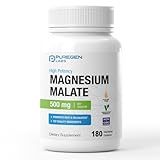 Puregen Labs Magnesium Malate 500mg | High Potency Elemental Magnesium | 180 Veggie Caps, Superior Absorption, Non-GMO, NO Gluten and Dairy, Gentle on Stomach