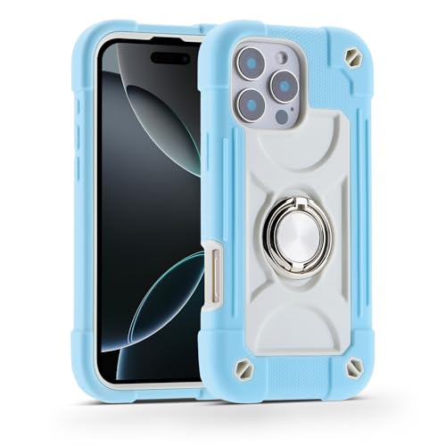 Image of MARKILL Compatible with iPhone with Built-in 360Rotating Ring Stand, Military Grade Drop Protection Full Body Rugged Heavy Duty Case Durable Cover (Ice Blue, iPhone 16 Pro Max 6.9 inch)