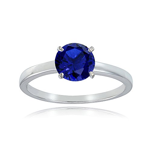 Sterling Silver Created Blue Sapphire 8mm Round Solitaire Bridal Engagement Ring, Size 6