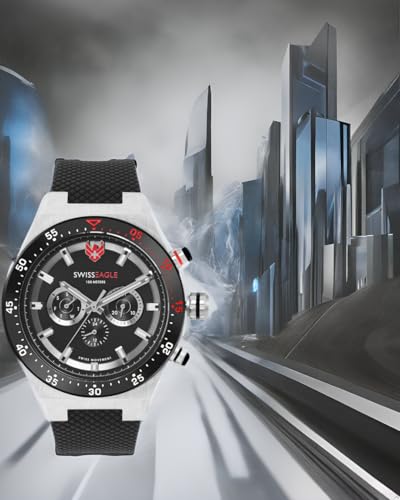 Image of Swiss Eagle Premium Swiss-Made Multifunction Watch for Men with Quartz Movement, Silicon Belt, Metal Case