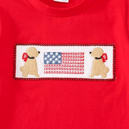 Image of Toddler Boy 4th of July Outfit Embroidered American Flag /Truck Shirt+Striped Shorts Independence Day 1-5T