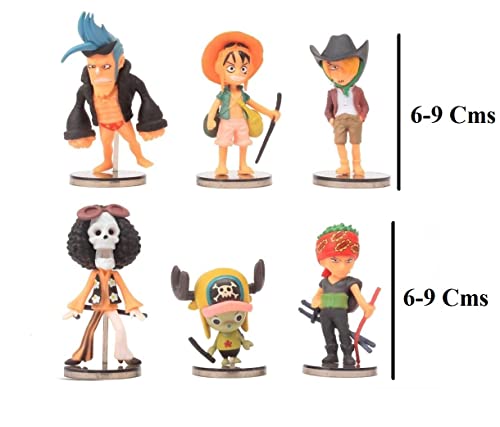 Image of Trunkin One Piece Manga Set of 6 Luffy Sanji Chopper Zoro Characters with Stand Action Figures Figurines Cute Small Toy Set, Rubber