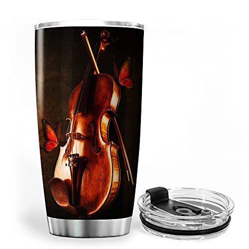 Zoxix Let Your Faith Be Bigger Than Your Fear Vintage Violin Tumbler With Lid Novelty Gift For Violinist Girl Stainless Steel Coffee Mug Christian Quotes Music Enthusiast Gifts #TOP2