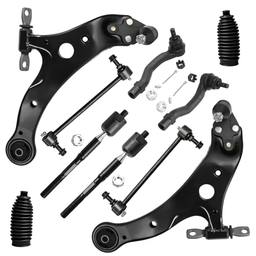 Image of Detroit Axle - 10pc Front End Kit for Toyota 2002-2003 Camry Lexus ES300 2 Lower Control Arms with Ball Joints 4 Inner and Outer Tie Rods 2 Sway Bars 2 Boots Replacement
