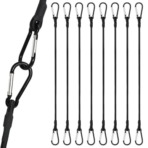 8 Pack Bungee Cord with Hooks, 24 Inch Adjustable Heavy Duty Carabiner Bungee Cord with Black Bungee Straps & Hooks, High Break Strength for Outdoor Luggage Rack, Cargo, Hand Carts, Bike, Camping Gear