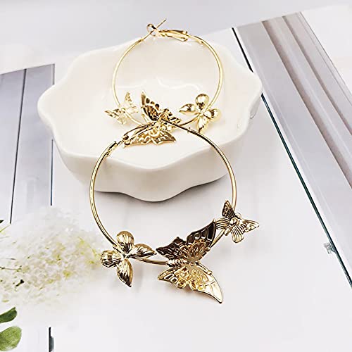 Ayuki Big Hoop Butterfly Earrings For Women , Gold Monarch Butterfly Earrings , Gift Butterfly Party Or Daily Wear (Parent Child Butterfly Gold) #TOP5