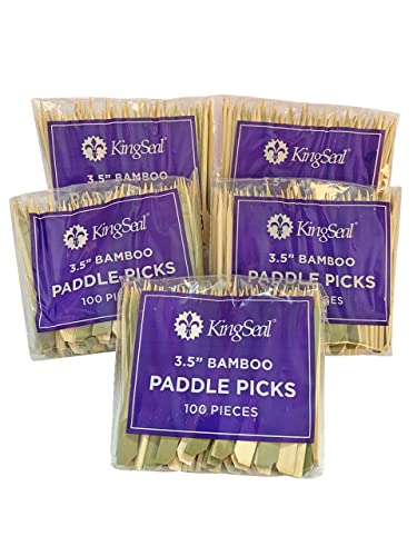 Kingseal Natural Green Bamboo Wood Paddle Picks, Skewers For Appetizers And Cocktails, 3.5 Inches - 5 Packs Of 100 Each (500 Count) #TOP3