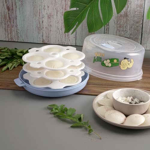 Image of Nayasa Plastic Microwave Big Idli Maker | BPA Free & Food Grade | Make 12 Idlis | Ideal for Steaming Idlis, Pancakes, Modak, Momos | Blue