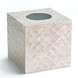 CHI AN HOME 5.9” Capiz Tissue Box Cover, Square Decorative Tissue Holder with Bottom Slider, Handmade Bathroom Accessories, Elegant White Cube for Vanity, Bedroom, Office & Coastal Décor (Natural)