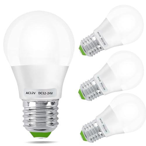 GRV Bombilla LED SMD E27 de 3 W AC12 V/DC12 V-24 V, Aplicable a RV, caravana, barco, iluminación interior de bajo voltaje, luz blanco frío, paquete de 4 (iluminación no doméstica)