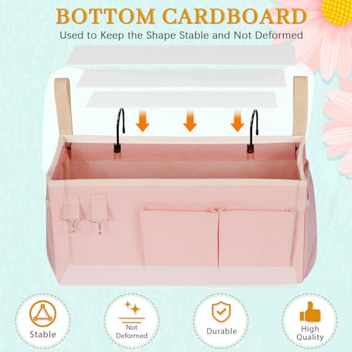 Image of Bedside Storage Caddy /Bedside Hanging Storage Bag for Headboards Bunk Beds Dorm Rooms Book Phone Magazine Holder (Light Pink)