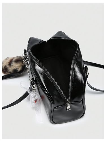 Verdusa Women's Y2K PU Leather Bow Tie and Pearl Lace Solid Shoulder Handbag3