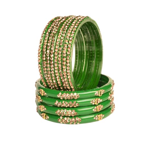 Image of Swara Creations Green Mehrun Red Glass Bangles Set for Women | Zirconwork Bangles | Glass bangles for festivals & occasions, Traditional glass bangles (SKU276)