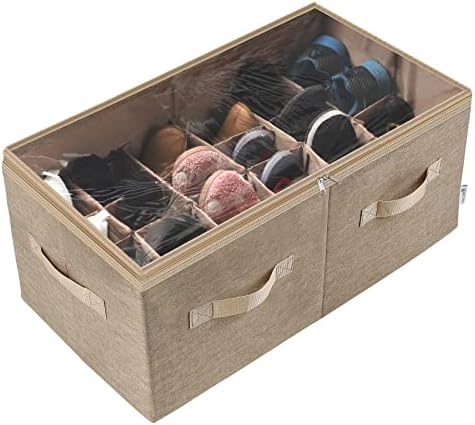 Moteph Shoe Organizer Closet Storage Solution with Clear Cover & Adjustable Dividers for Shoes, Handbags, Blankets, Linen, Clothing (Light Brown, Large - 24 Pairs)
