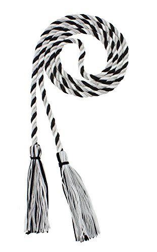 Image of Graduation Honor Cord - Black /Gray /White - Every School Color Available - Made in USA