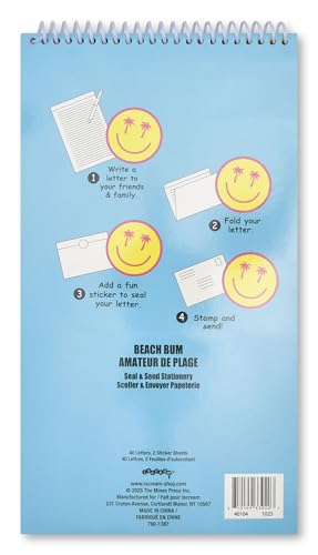 Image of iscream Fold and Send Girls Stationery Card Pad with Seals - Beach Bum | 40 Pack, Cute Design, Spiral Bound, Large 10.5 inch x 5.75 inch Cards, Coordinating Sticker Sheets, Fold and Send, Summer Camp Ready